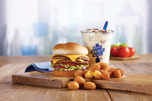 A burger, cheese cureds and custard represent Culver's menu items.